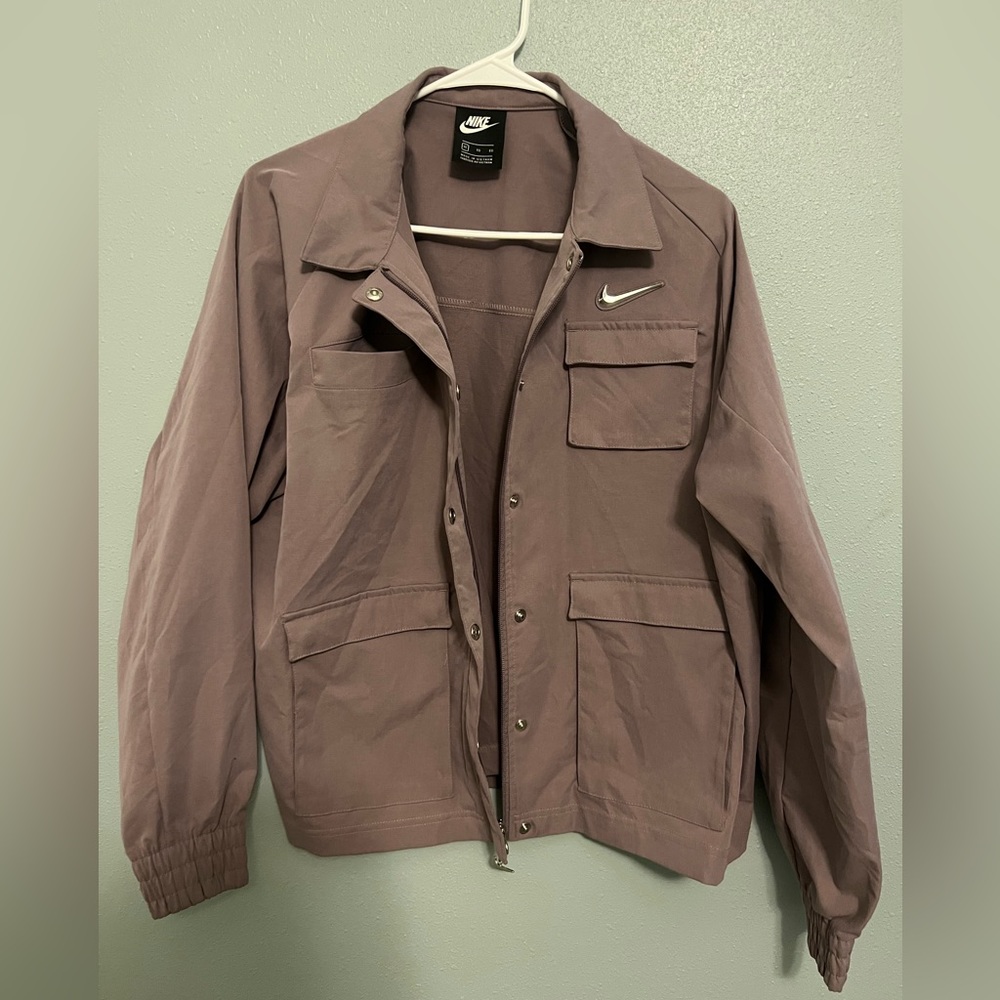 XL Mauve Nike Bomber Jacket with Snap buttons and Silver accents